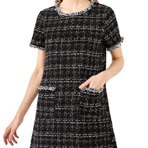 Tweed black mini shift dress with pockets